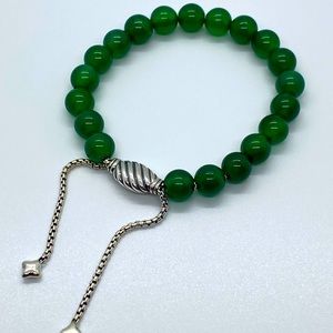 DAVID YURMAN 925 Sterling Silver 8mm Green Onyx Spiritual Beads Bracelet